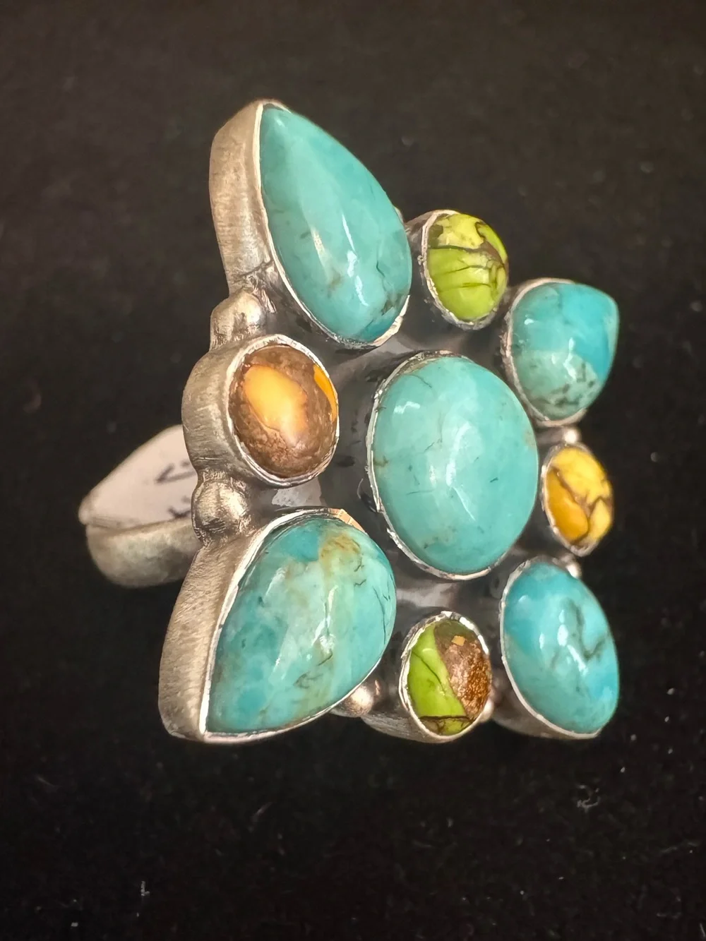 Genuine Turquoise and Yellow honey Dahlia Stone‎ Sterling, silver Statement Ring